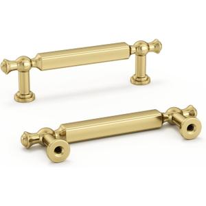 Goldenwarm 10 Pack Gold Cabinet Pulls Brushed Gold Cabinet Pulls 3 Inch Drawer Handles Kitchen Drawer Handles Zinc Alloy Dresser Hardware for Bathroom Cupboard Bedroom, 76mm Hole Centers