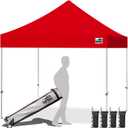 Eurmax USA 10x10ft Pop Up Canopy,Commercial Instant Tent for Outdoor Events,Patented No-Tip Rolling Storage Bag with 4 Sandbags,UV & Water Resistant,Heavy Duty Portable Shelter Gazebo,Red
