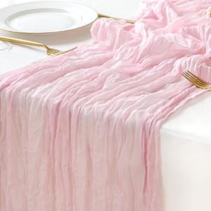 Sioloc 1 Pack Light Pink Cheesecloth Table Runner Spring Decor 10ft Boho Gauze Cheese Cloth Runner for Easter Tea Wedding Party Baby Bridal Shower Birthday Table Decorations