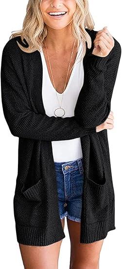 MEROKEETY Women's Long Sleeve Cardigan Sweaters Open Front Waffle Knit Cozy Sweater Coat with Pockets Size XL