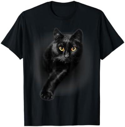 Black Cat Yellow Eyes T-Shirt Cats Tee Shirt Gifts T-Shirt, M