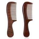 2 Pcs Sandalwood Comb Set Wide and Fine Tooth Comb Wooden Detangling Anti-static Natural Wood Combs Green Handmade Sandalwood Combs for Women Men Straight Curly Dry Wet Hair