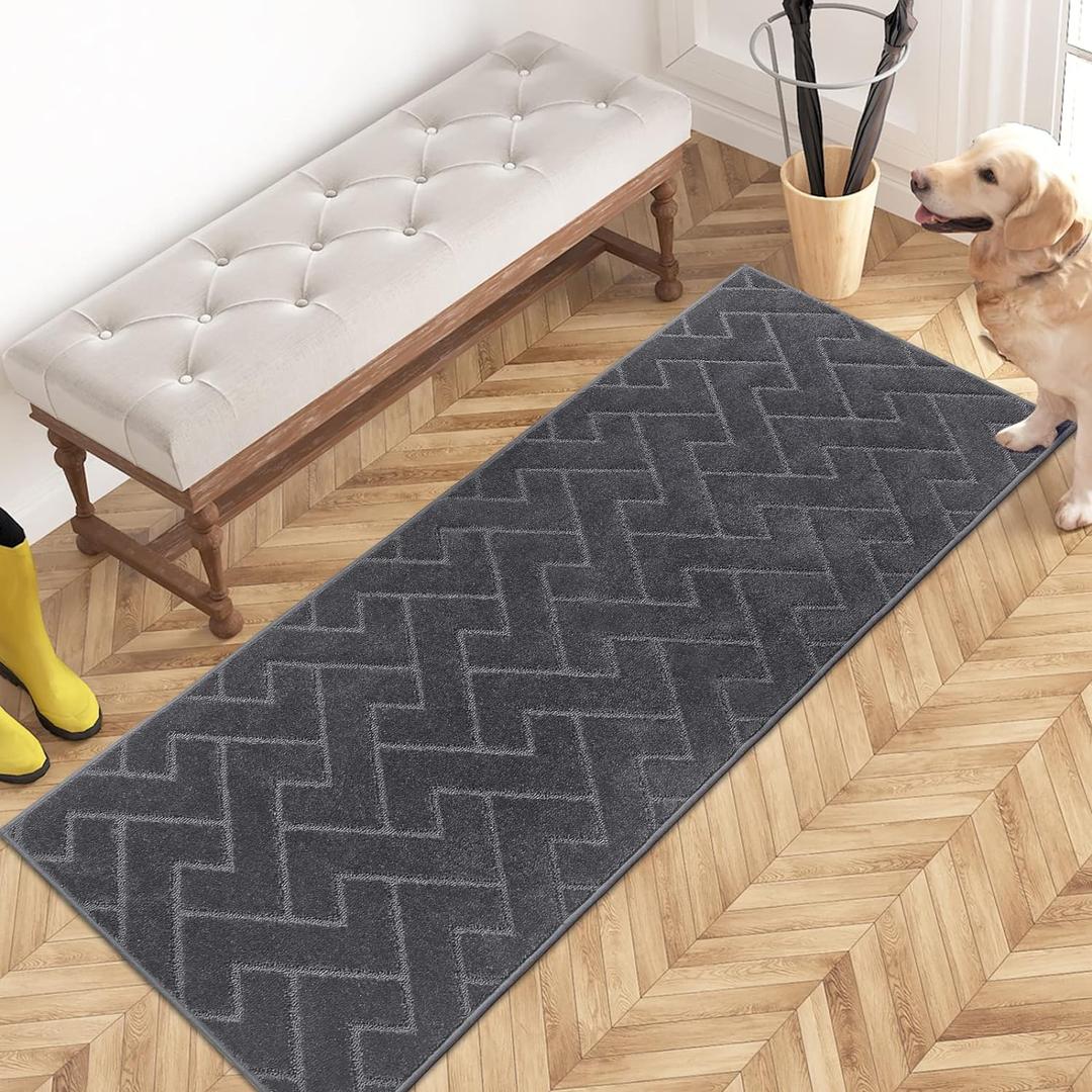 PURRUGS Dirt Trapper Door Mat 24" x 59", Non-Slip Machine Washable Entry Rug, Shoe Scraper, Dog Doormat, Super Absorbent Welcome Mat for Front & Back Door, Muddy Wet Shoes & Paws, Grey