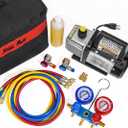 XtremepowerUS 3CFM 1/4HP Vacuum Pump HVAC R134a, R12, R22, R410a, A/C Refrigeration R134 Can Tap Adapter, R134 Quick Connector AC Manifold Gauge Air Conditioner Oil Bottle w/Bag