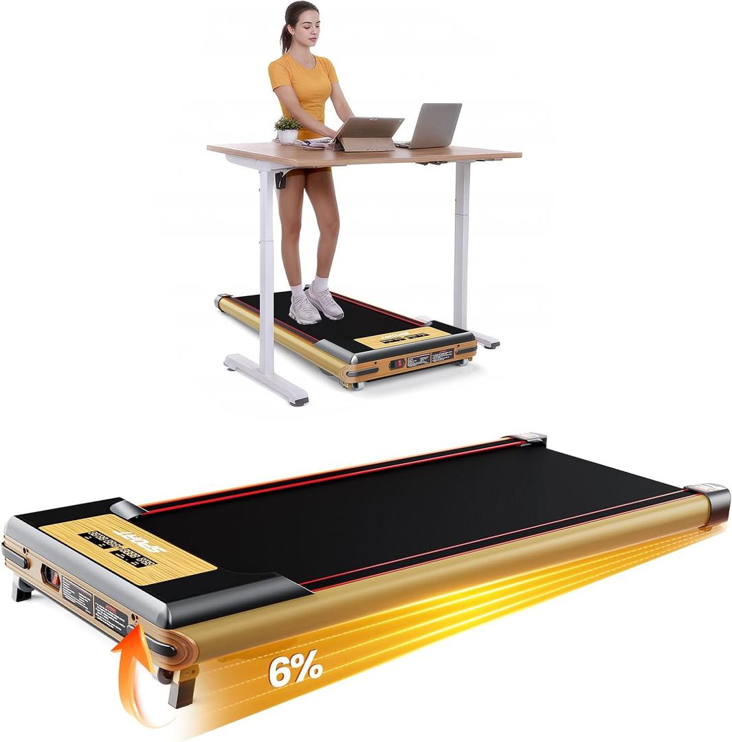 Walking Pad With Incline, Under Desk Treadmill - Jogging Machine for Home and Office, 265lbs Max Weight Capacity Portable Treadmill With Thicked Frame (Yellow)