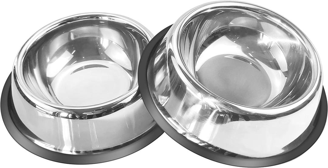 Mlife Stainless Steel Dog Bowl with Rubber Base for Small/Medium/Large Dogs, Pets Feeder Bowl and Water Bowl Perfect Choice (Set of 2) (16oz)