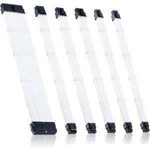 Clovertale Braided ATX Sleeved Cable Extension Kit for Power Supply Cable Kit, PSU Connectors, 24 Pin, 8 Pin, 6 Pin 4 + 4 Pin, 6 Pack, with Cable Comb 24 Pieces Set 24-Pin, 8-Pin, 6-Pin (White)