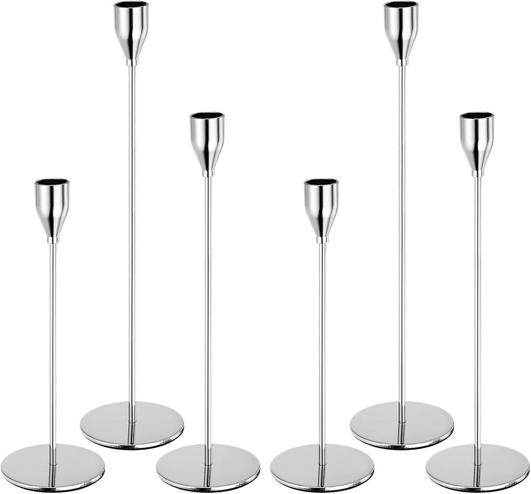 PATIKIL Silver Candlestick Holder Set of 6, Taper Candle Holders Long Candle Holder Fits 3/4 Inch Candles for Halloween Christmas Decor Table Centerpiece Dinning Party