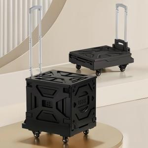 VECELO 66LHeavy-Duty 2-in-1 Foldable Utility Cart, Large Capacity Rolling Crate, Thickened Material with Silent Swivel Wheels, Dual Modes (Basket/Flatbed) for Grocery, Laundry, Camping, Black