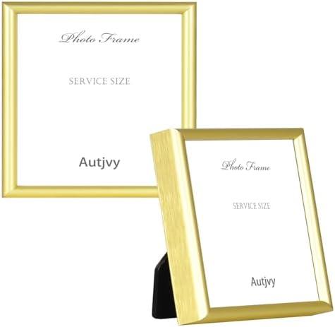 Autjvy 3x3 Picture Frame Set of 2, Gold Modern Simple Thin Aluminum Metal Square Photo Frame with HD Glass, Display for Tabletop and Wall, 2 Pack
