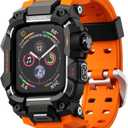 ULTIMAL Rugged Case with Band for Apple Watch 44mm,Compatible with Apple Watch Series SE 3/SE 2/SE Generation/6/5/4, Military Grade Shockproof Bumper Cover for iWatch Tactical Band Men (44mm,Orange)