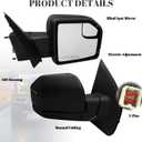 Passenger Side Mirror Compatible With 2015-2020 Ford F150 With Power Glass Non-Heated Without Turn Signals Texture Black FL3Z17682AK 3-Pins