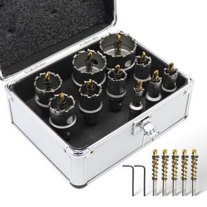 Hole Saw Kit  17-Piece Carbide Hole Cutter Set with 10 Saws (1/2" to 2"), 5 Extra Pilot Bits & 2 Hex Wrenches  Hole Saw Set for Metal, Stainless Steel, Iron  Aluminum Case