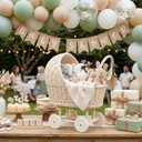 Wicker Baby Carriage Wicker Stroller for Baby Shower Vintage Woven Rattan Flower Basket Decorative Cart Storage with Handle for Floral Arrangement Wedding Photo Props(Cream,20 in)