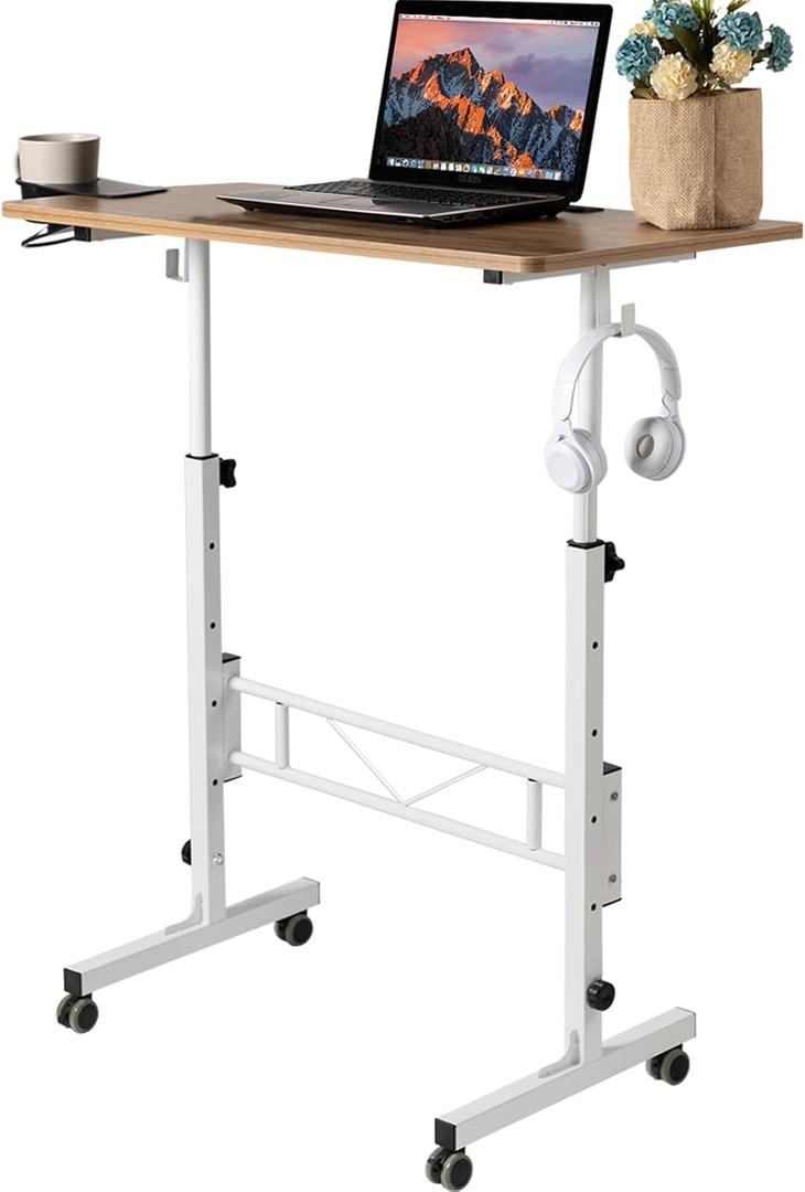 SIDUCAL Small Standing Desk Adjustable Height, Small Mobile Stand Up Desk with Wheels, Rolling Desk for Standing or Sitting, Portable Computer Desk for Walking Pad (Vintage Oak)