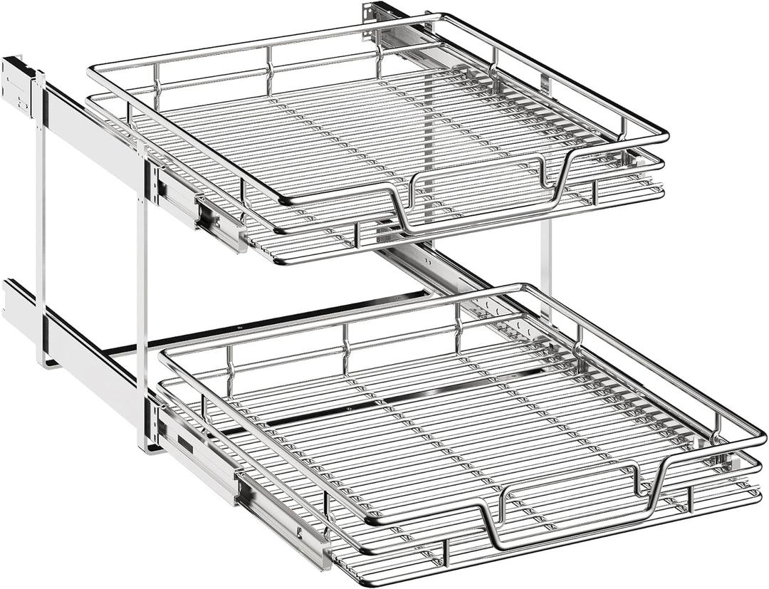 2-Tier Kitchen Cabinet Pull Out Shelf and Drawer Organizer Slide Out Pantry Storaqe Basket in Multiple Sizes (20" Wx 21" D,)