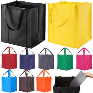 NERUB 10 Pack Reusable Reinforced Handle Grocery Bags - Heavy Duty Large Shopping Totes with Thick Plastic Bottom can hold 40 lbs (Brown Grey Blue Green Red Orange Yellow Navy Pink)