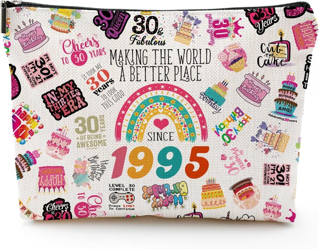 30th Birthday Gifts for Women Makeup Bags, 30th Birthday Decorations for Her, 1995 Anniversary 30 Year Old Gifts Party Favors Ideas for Wife Sister, Best Friend Female, Mothers Day Cosmetic Travel Bag