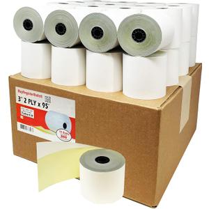(32 Rolls) 2 Ply Carbonless Rolls 3" X 95 Feet White/Yellow Receipt Paper POS Cash Register Two Ply White/Canary for Star Micronics SP700 SP2000 UP389 Omni 480 TMU 220 250 Require Ribbons ERC30/34/38