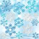 90 Pcs Snowflake Cutouts Decorations, Winter Paper Snowflake Cutouts with Glue Stickers for Bulletin Board Christmas Party Home Class Office Decor Accessories(Silver, Blue)