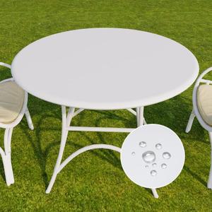 Romanstile Round Vinyl Tablecloth, 100% Waterproof Elastic Fitted Table Covers for 36"- 44" Tables, Wipeable Flannel Backed Plastic Table Cloths for Picnic, Camping, Outdoor - White