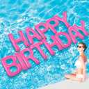 Shappy 20'' Happy Birthday Pool Large Floating Letter Balloons with Adhesive Dots Inflatable Pool Decorations for Summer Birthday Party(Pure Pink)