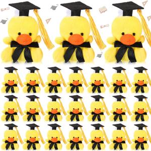 Gejoy 24 Pcs Graduation Mini Stuffed Animals Plush 2026 Graduation Party Favors Congrats Grad Small Animal Keychains with Cap Class of 2026 Stuffed Plush Toys for Classroom Rewards Grad Gifts (Duck)