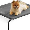 Bedsure Outdoor Elevated Dog Beds for Small Dogs, Portable Indoor & Outdoor Cooling Raised Cot Pet Hammock Bed with Skid-Resistant Feet, Frame with Breathable Mesh, Grey, 35 inches