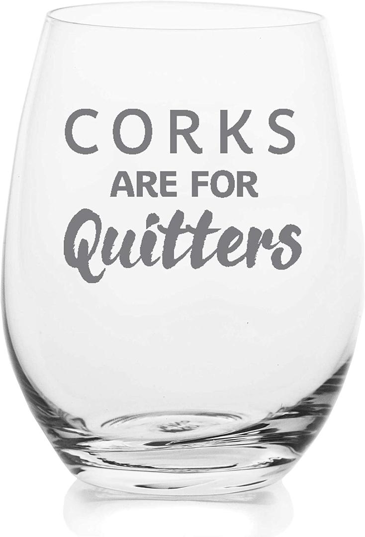 Lushy Wino Stemless Wine Glass Corks Are For Quitters 18oz Etched, Dishwasher Safe Funny Birthday & Christmas Gift for Wine Lovers, Women, Coworkers