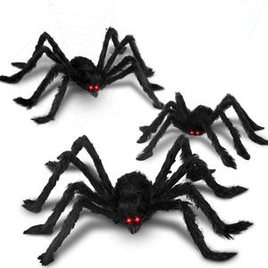 Halloween Giant Spider Decorations: 35/49/79 Inches Large Fake Scary Hairy - 3PCS Huge Plush Toy Props for Indoor Outdoor Creepy Lawn Garden Decor Black