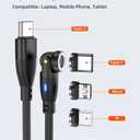 540 USB Type C 3-in-1 Magnetic Fast Charging Cable with Magnetically Interchangeable Tips for Micro USB, USB Type C, and iProducts (Black)