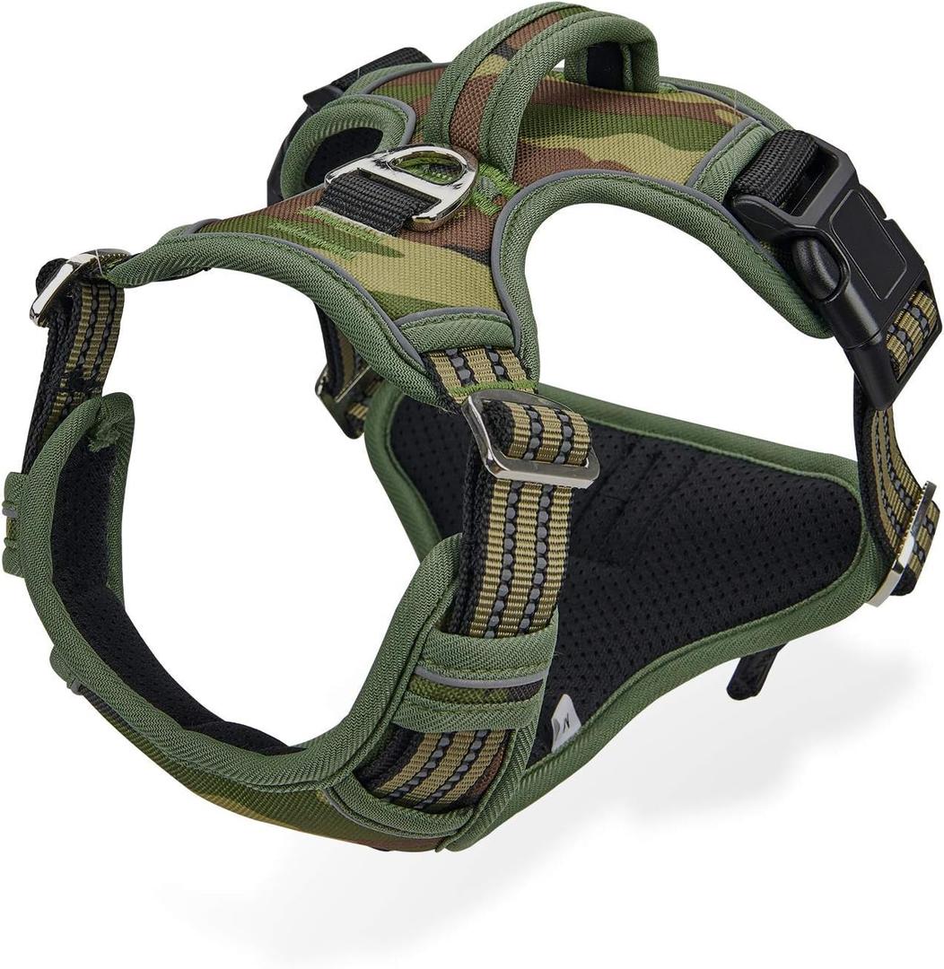 Dog Harness for Large Dogs No Pull Dog Harness with Handle 2 Metal Leash Clips, Adjustable Reflective Puppy Harness, Breathable Camo Oxford Padded Vest Easy Control Front Clip for Medium Large Dogs (Medium (Pack of 1))