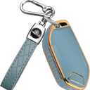 QBUC for Kia Key fob Cover,Soft TPU 360Car Key Case Protector with Leather Keychain Compatible with Kia Telluride 2023/2024 5 Buttons Smart Key (Blue) (Gold Edge - Blue)