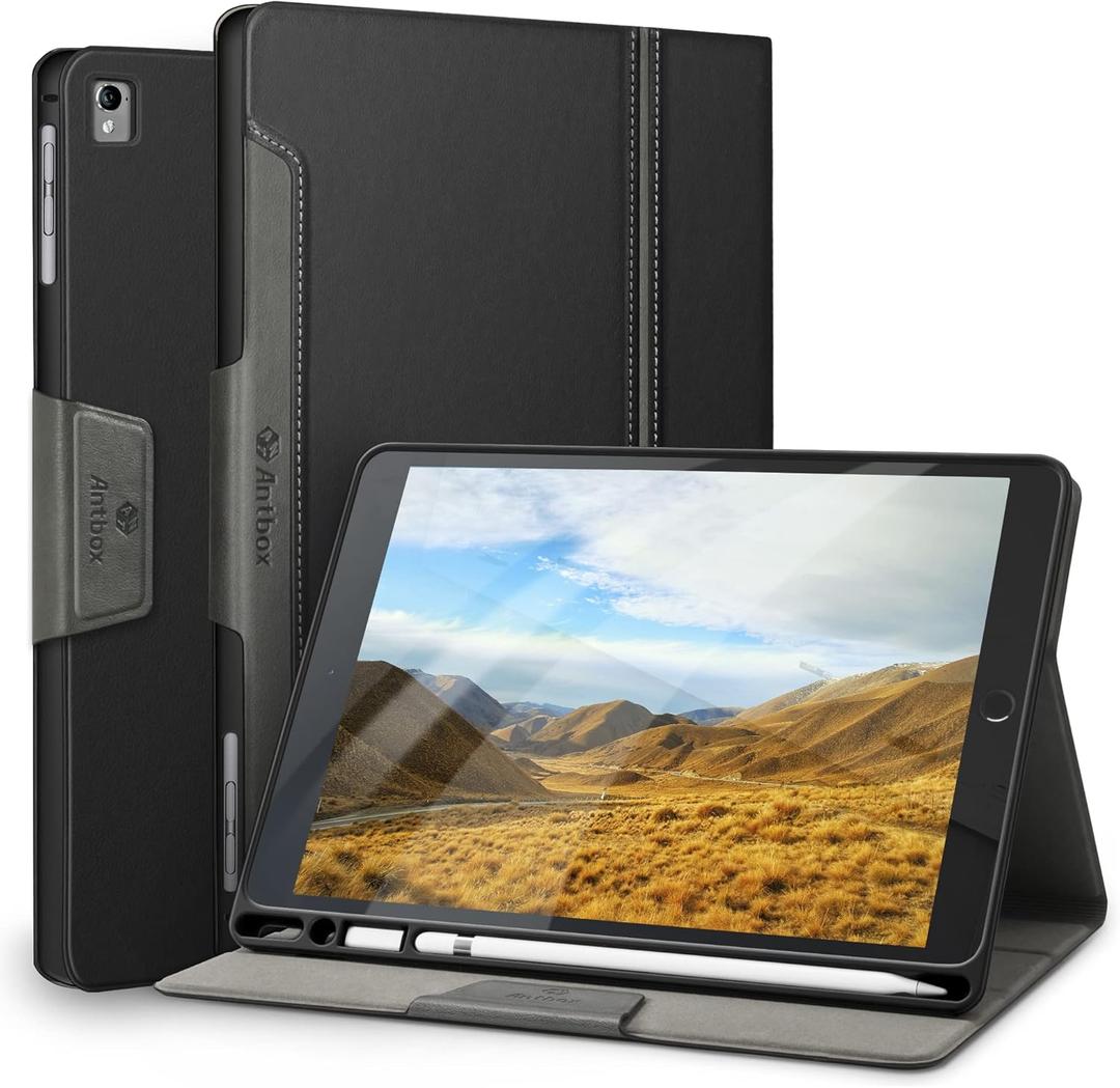Antbox Case for iPad Air 2/iPad 6th/5th Generation(9.7'')/Pro 9.7''/Air 1 Vegan Leather Case with Pencil Holder Auto Sleep/Wake Function Smart Cover for iPad 9.7'' (Black)