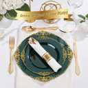 Nervure 175PCS Green Plastic Plates - Disposable Green Gold Party Plates & Pre Rolled Napkins with Cutlery for 25 Guests, 50Plates, 75Silverware, 25Cups, 25Napkin for Wedding & Party & St Patricks Day
