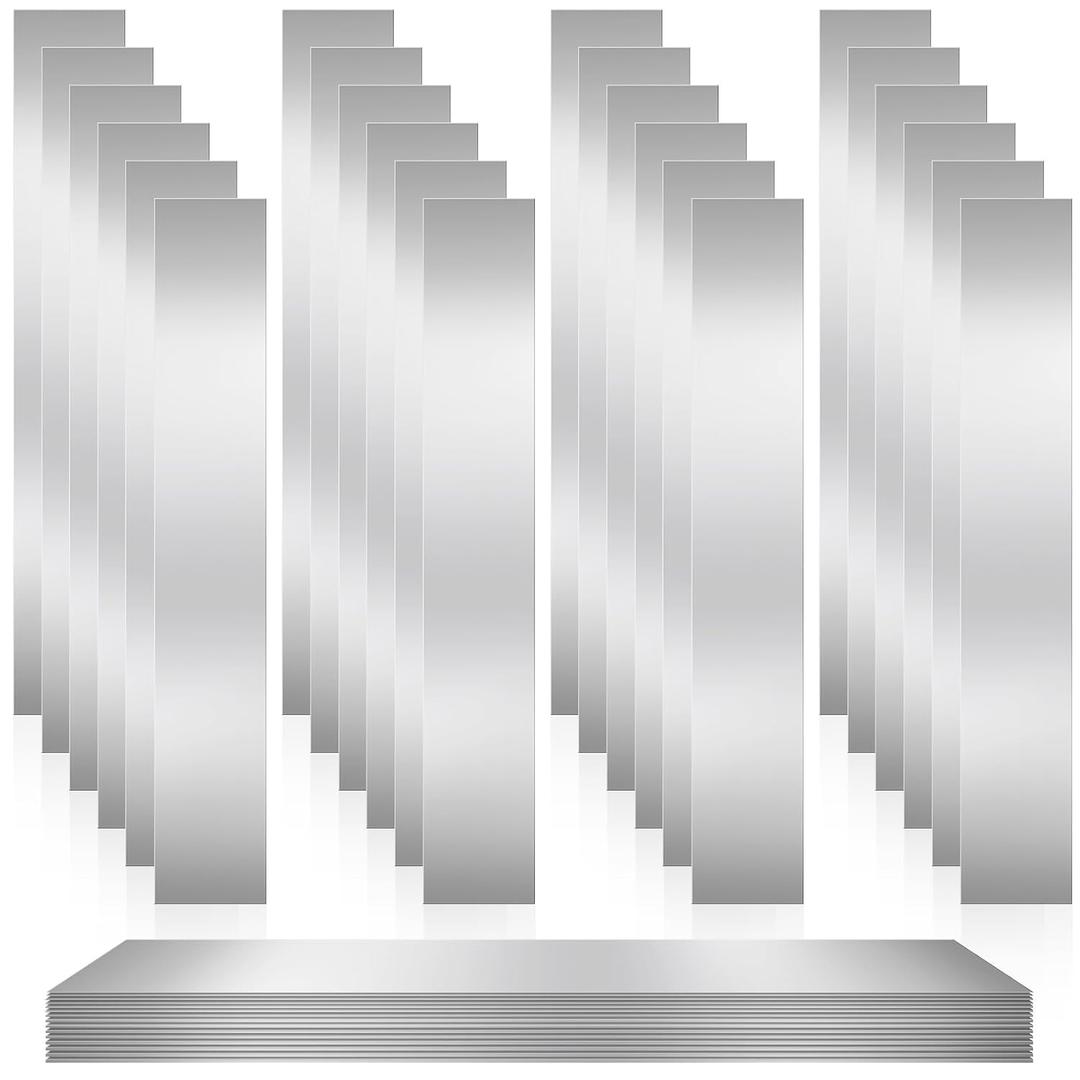 Amylove 24 Pcs 304 Stainless Steel Strips Shim Stock Metal Shims 1" Width x 6" Length Assortment 8 Thickness Sizes Thin Metal Sheet for Kitchen Trim Gap Filler Tools Home Improvement