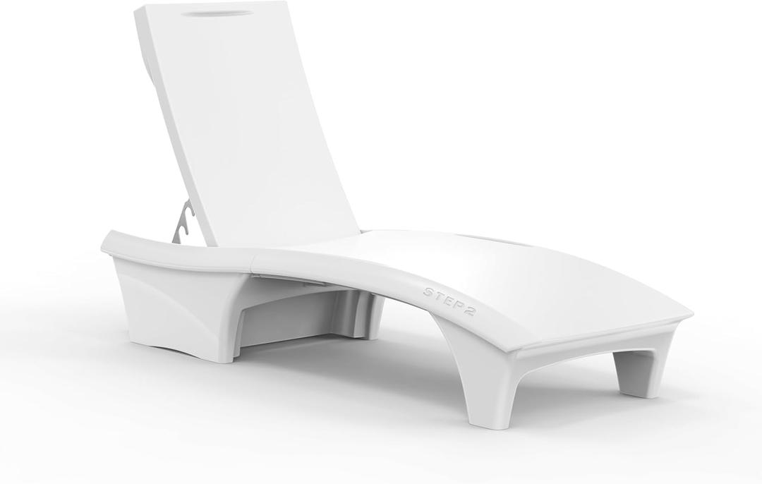 Step2 Vero Adjustable Back in-Pool Lounger with Storage, Pool Chair, Weighted, White