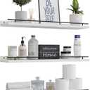 WOPITUES Floating Shelves 24 inch with Gold Metal Guardrail, Shelves for Wall Decor Set of 3, Wall Shelves for Bedroom, Bathroom, Kitchen, Living Room, Plants, Picture Frames, Art- Black and White