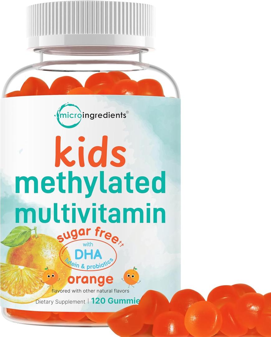 Methylated Multivitamins Gummies for Kids, 120 Count | Sugar Free Orange Flavored | 20-in-1 Complete Formula with DHA, Lutein, Probiotics, B12, Folate & More | Essential Vitamins & Minerals | Non-GMO, BBD 09/2027