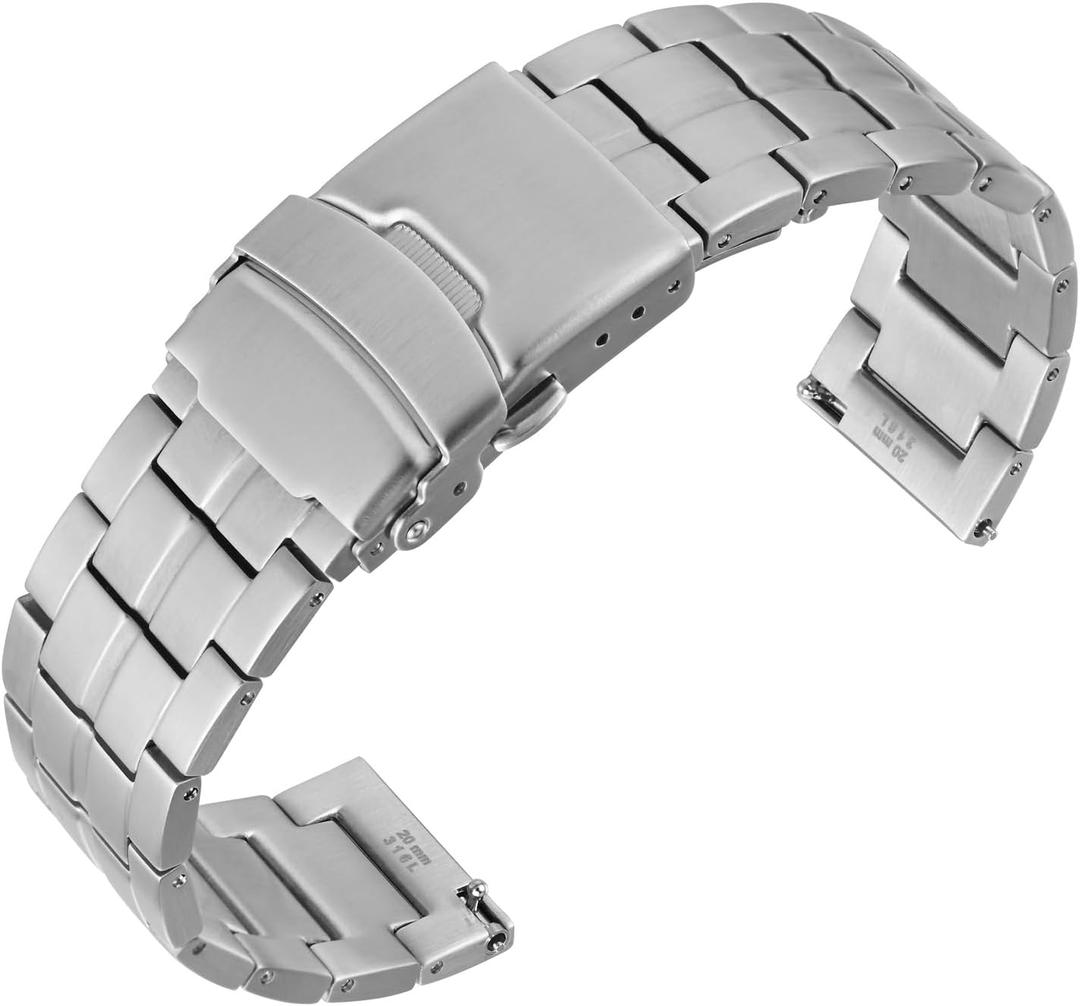ANNEFIT Stainless Steel Watch Band 18mm 20mm 22mm, Metal Watch Strap with Double Folding Lock Buckle for Men Women