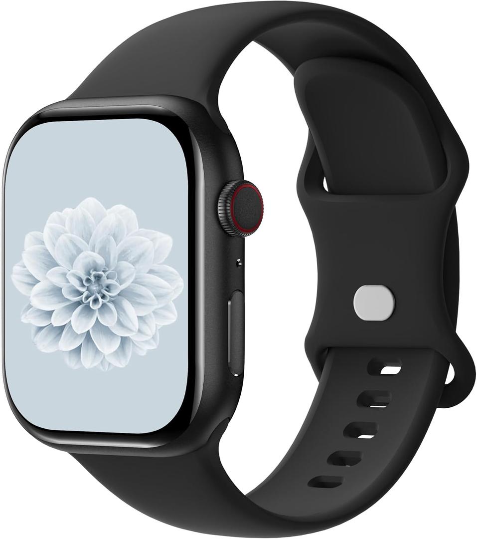 Aegce Silicone Sport Band Compatible with Apple Watch 41mm 40mm 38mm 42mm Women Men, Soft Strap Replacement Wristband for iWatch Ultra SE 3 2 1 Series 11 10 9 8 7 6 5 4, Black S/ M