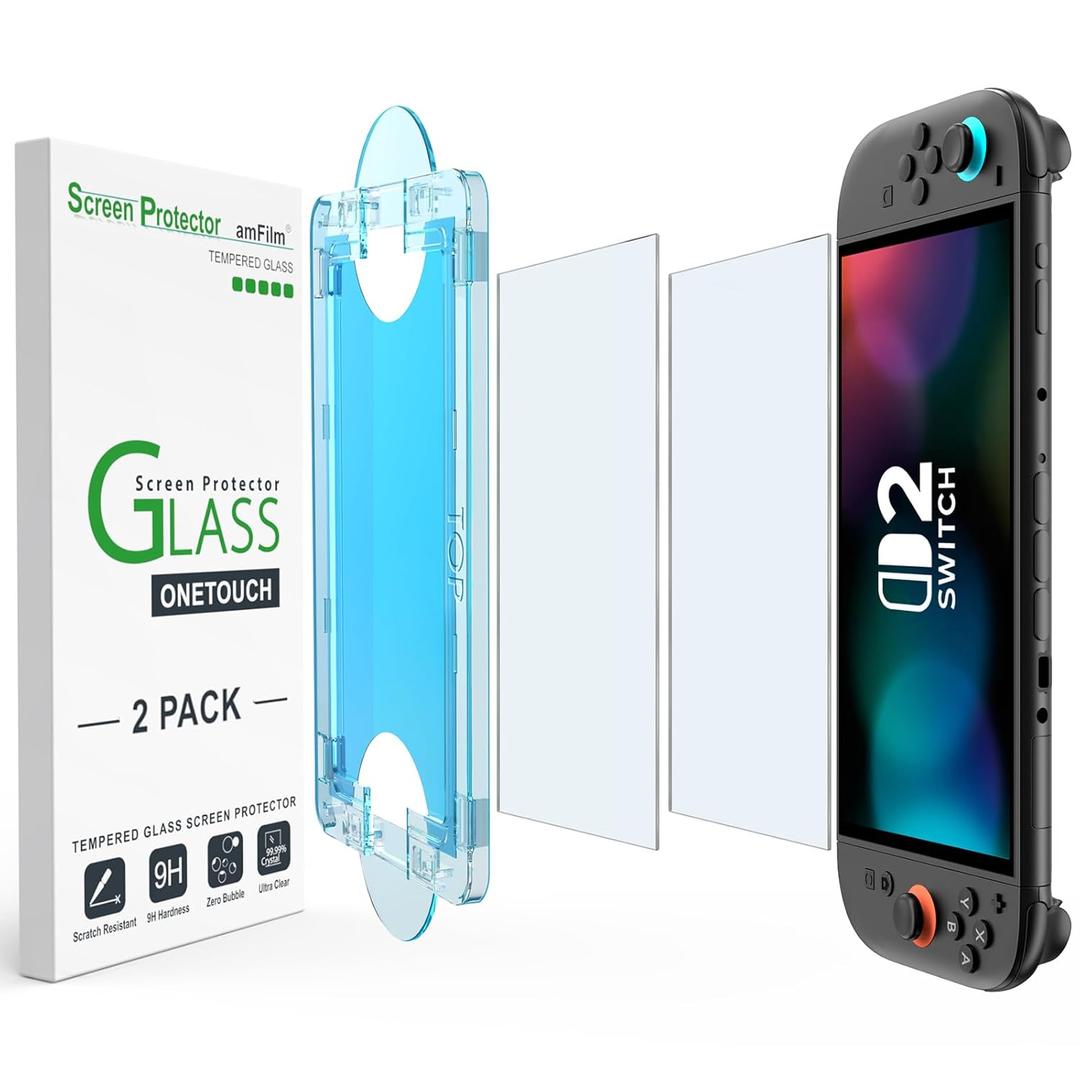 amFilm Auto-Alignment OneTouch for Nintendo Switch 2 Screen Protector 2025, Tempered Glass, 30 Seconds Installation, Bubble Free, Scratch Resistant, Touch Sensitive, Matte [2 Pack]