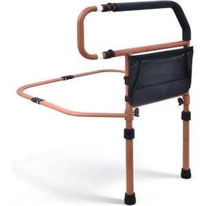 Sangohe Bed Rail for Elderly, Bed Assist Grab Bar Handle with Storage Pocket, Safety Bed Rails for Elderly Adults Getting in & Out of Bed at Home and Dorm, Reddish Brown, 504A02 (Dark Wood)