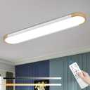 ADISUN Modern LED Ceiling Light Dimmable Linear Ceiling Light 39.4in Semi Flush Mount Long Lights with Remote Control and Down Lighting for Living Room Kitchen Dining Room White & Gold, 1 Pack