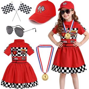 Girls Race Car Driver Costume Racing Suit Racer Dress (3-4 Years, Red)