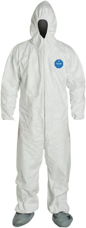 DuPont Tyvek 400 TY122S Disposable Protective Coverall Hood, Boots (Large, White)