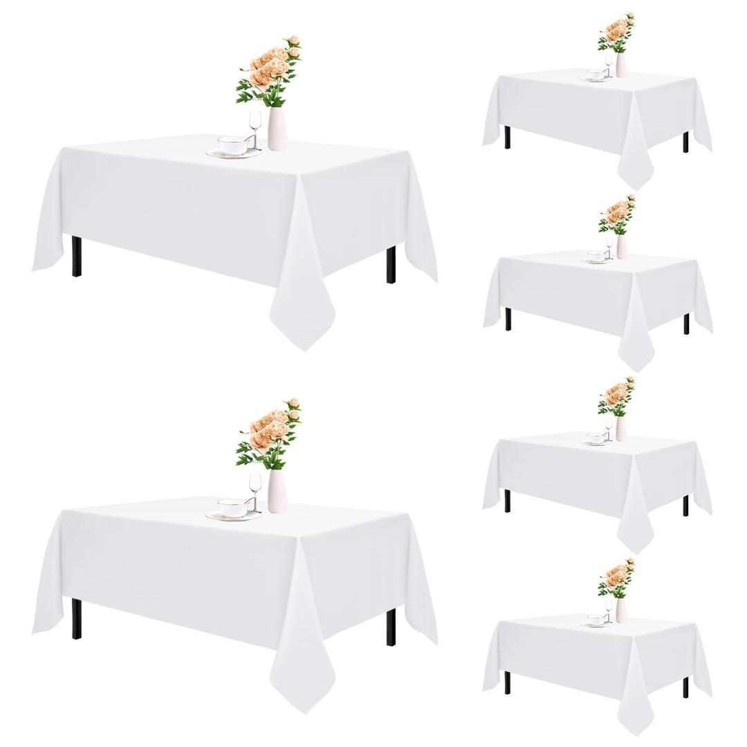 Romanstile 6 Pack White Rectangle Tablecloth 60 x 102 Inch, Reusable and Washable Table Clothes for 6 Foot Tables, Stain Resistant Polyester Fabric Table Cover for Wedding, Party, Banquet