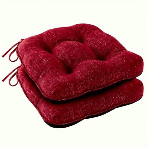 IPYNBAP Chair Cushions for Dining Chairs Set of 2, Red Kitchen Chair Cushions, Chair Pads with Ties and Non Slip Backing, Christmas Room Decor, Tufted Memory Foam Seat Cushion 2 Pack, 15.5"x15.5"x4"