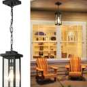 tewei 12.8'' Modern Outdoor Pendant Light, 1-Light Outdoor Hanging Lantern Light, Dusk to Dawn Matte Black Exterior Hanging Porch Light Fixture with Clear Glass, Outdoor Pendant Lights for Entryway