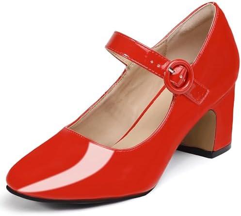 IDIFU IN3 Mary Jane Pumps Closed Toe Low Short Chunky Block Dress Shoes for Women Wedding Bridal Flight Attendant Heels Formal Cute Round Toe Vintage Small Thick Pumps Heels with Round Buckle 12